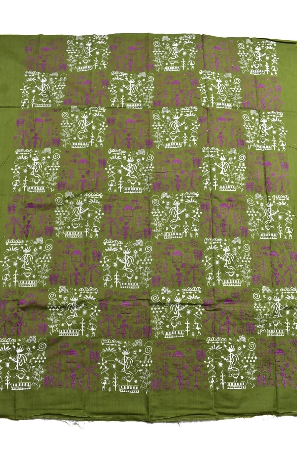 Mehendi Colour Tribal Design Sambalpuri Handloom Cotton Bomkai Dress Material - Image 4