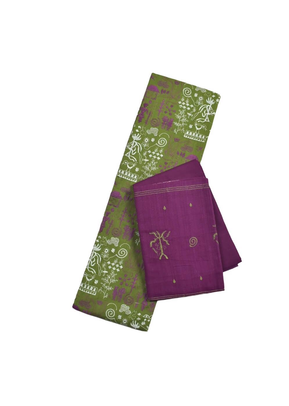 Mehendi Colour Tribal Design Sambalpuri Handloom Cotton Bomkai Dress Material