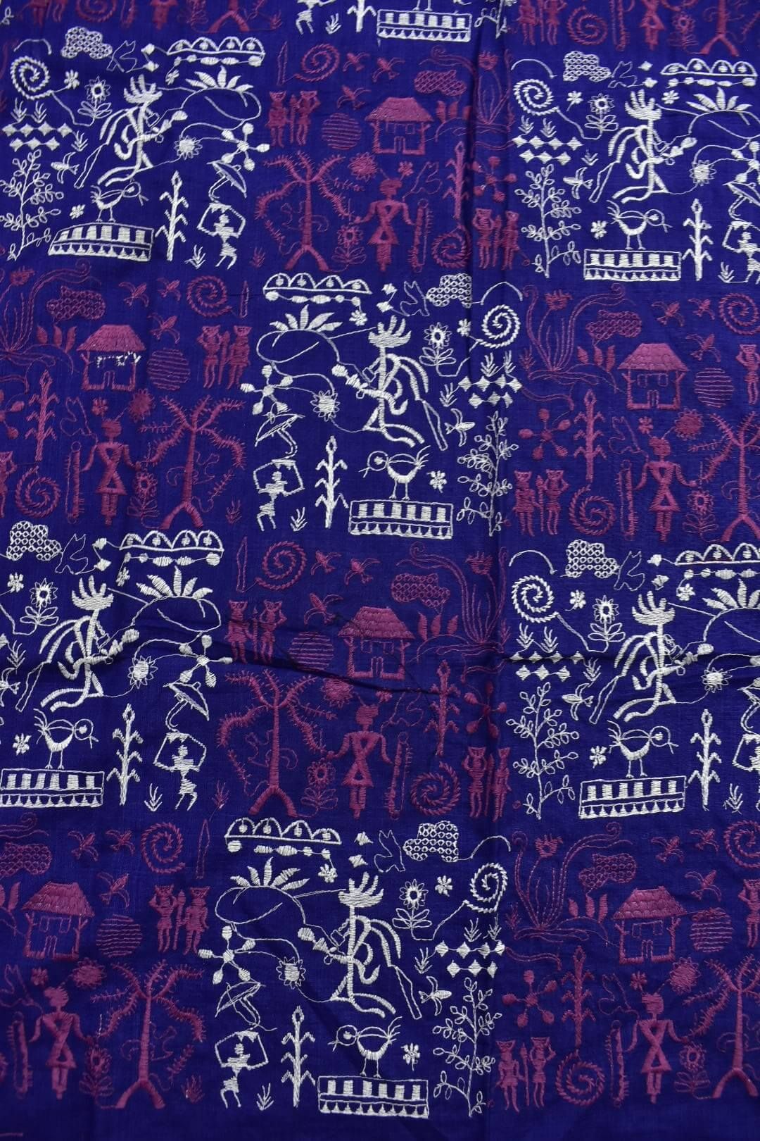 Blue Colour Tribal Design Sambalpuri Handloom Cotton Bomkai Dress Material - Image 5