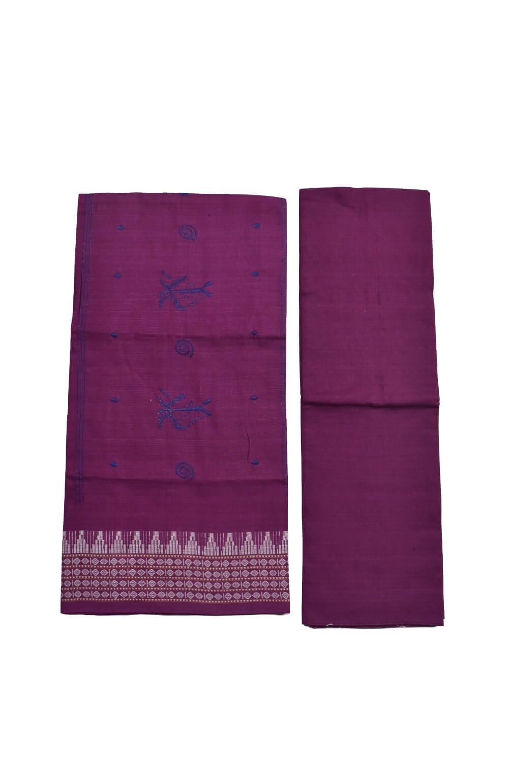 Blue Colour Tribal Design Sambalpuri Handloom Cotton Bomkai Dress Material - Image 2