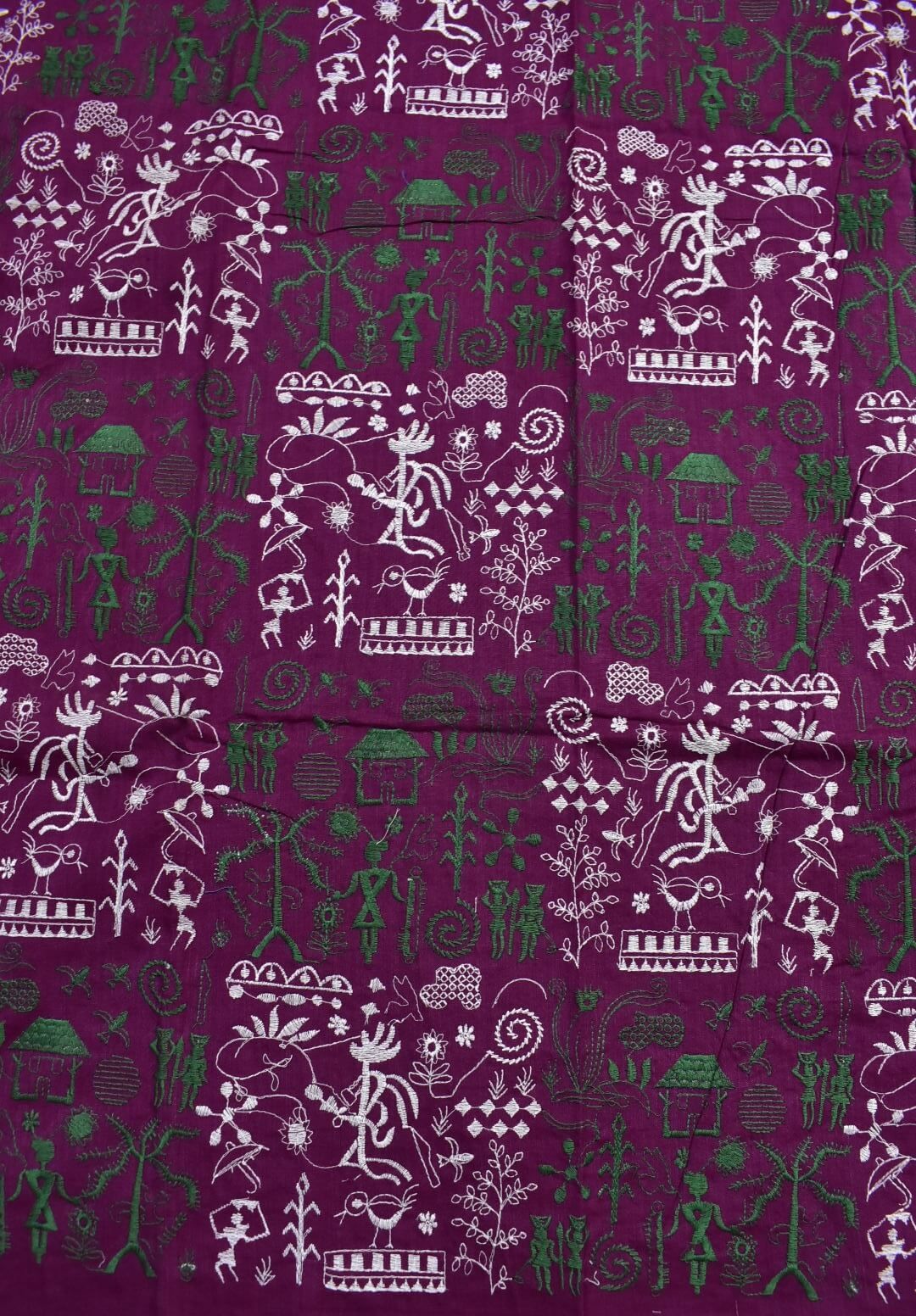 Maroon Colour Tribal Design Sambalpuri Handloom Cotton Bomkai Dress Material - Image 5