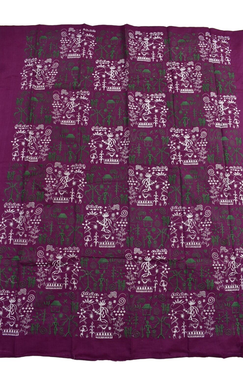 Maroon Colour Tribal Design Sambalpuri Handloom Cotton Bomkai Dress Material - Image 4