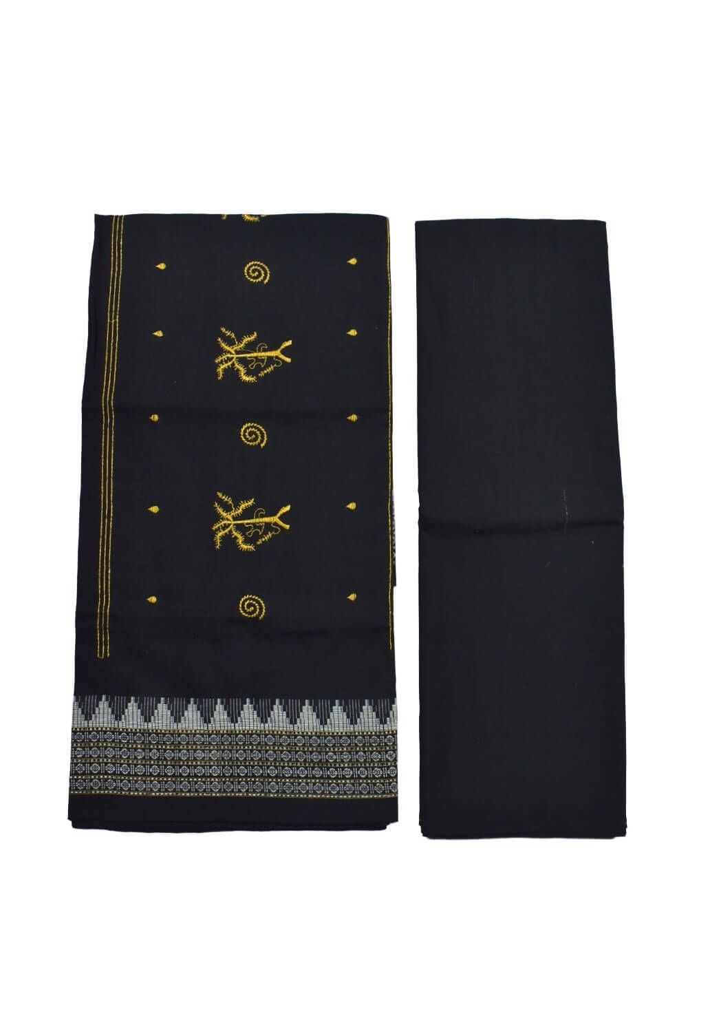 Yellow Colour Tribal Design Sambalpuri Handloom Cotton Bomkai Dress Material - Image 2