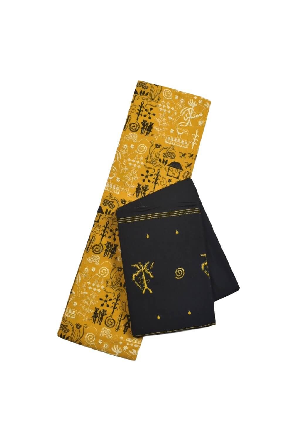 Yellow Colour Tribal Design Sambalpuri Handloom Cotton Bomkai Dress Material