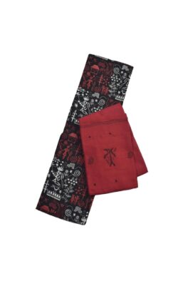Red-Black Colour Tribal Design Sambalpuri Handloom Cotton Bomkai Dress Material