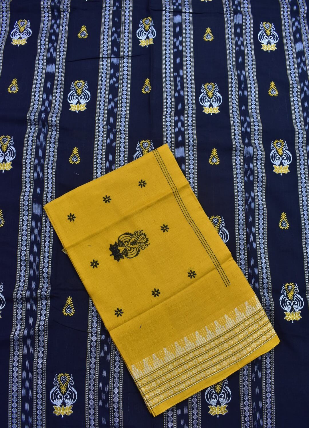 Black Colour Sambalpuri Handloom Cotton Bomkai Dress Material - Image 3
