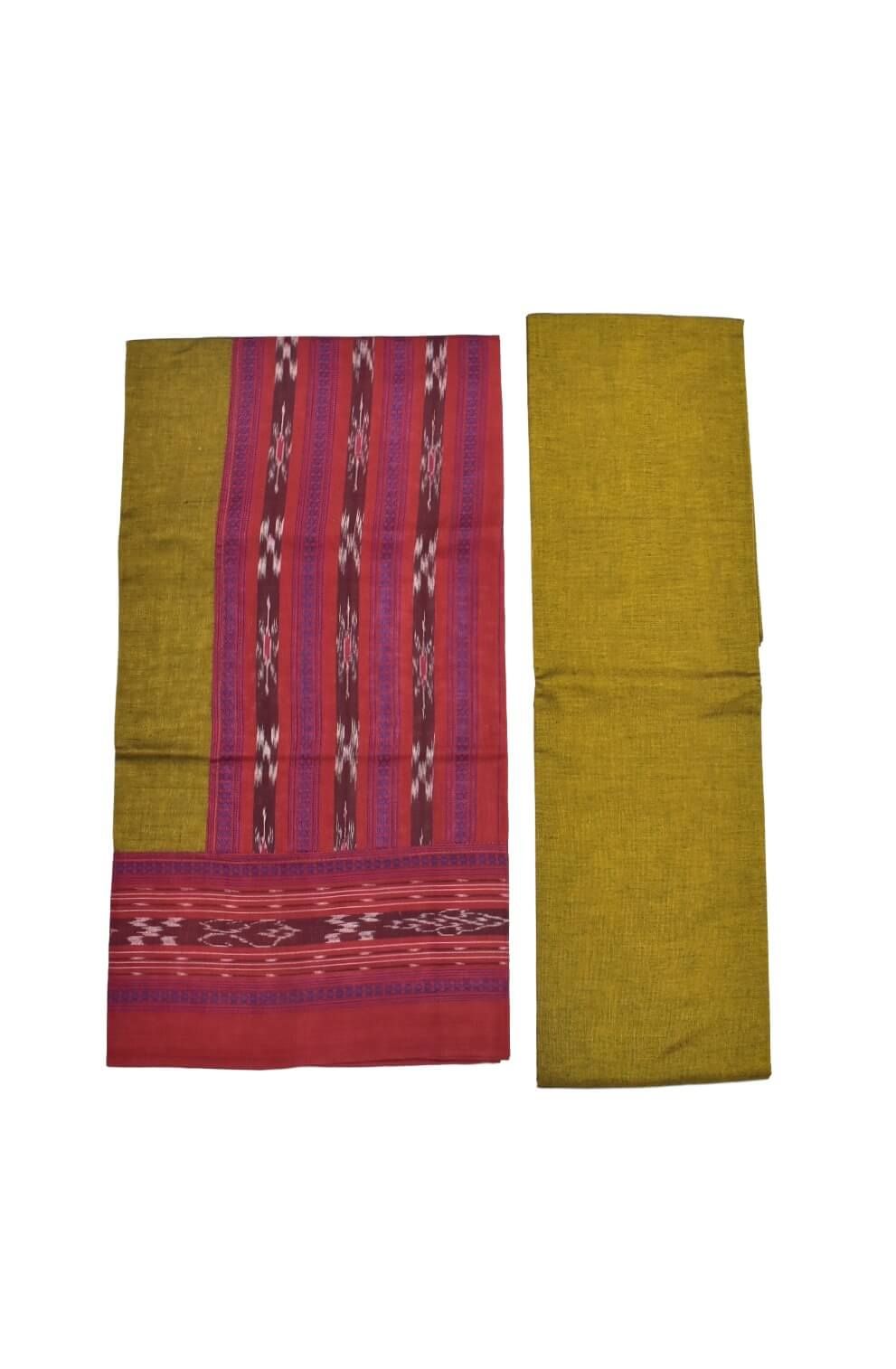 Red Colour Sambalpuri Handloom Cotton Bomkai Dress Material - Image 2
