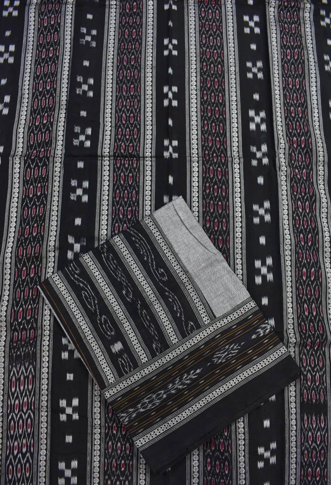 Black Colour Sambalpuri Handloom Cotton Bomkai Dress Material - Image 3