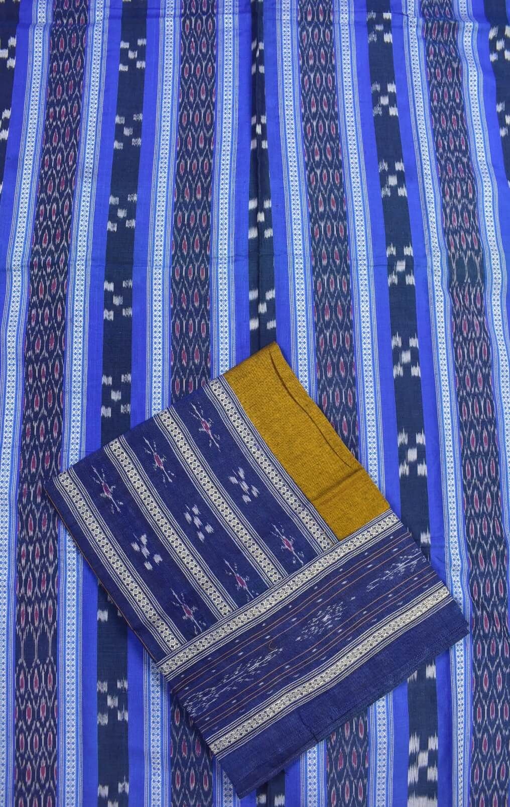 Blue Colour Sambalpuri Handloom Cotton Bomkai Dress Material - Image 3