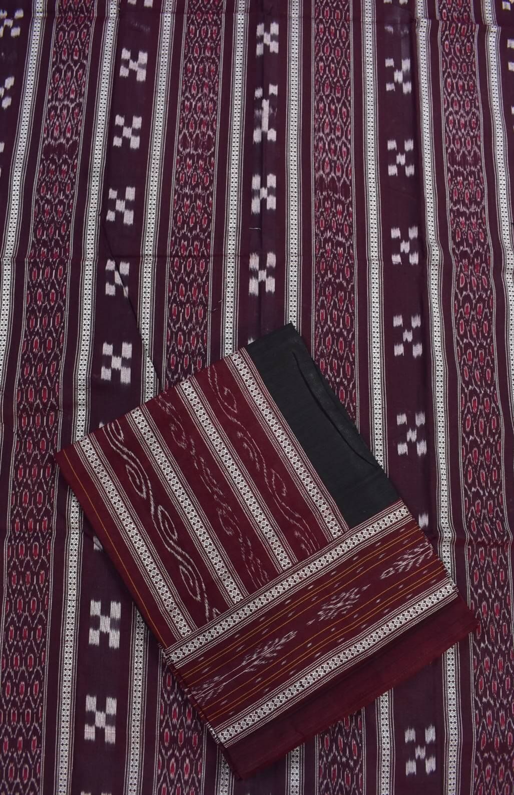 Maroon Colour Sambalpuri Handloom Cotton Bomkai Dress Material - Image 3