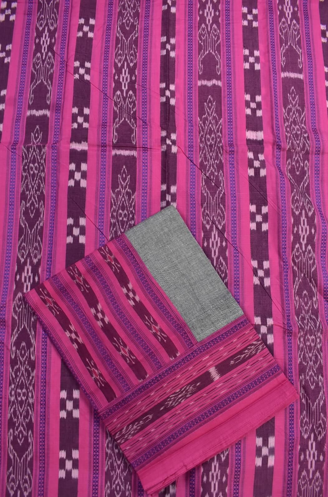 Pink Colour Sambalpuri Handloom Cotton Bomkai Dress Material - Image 3