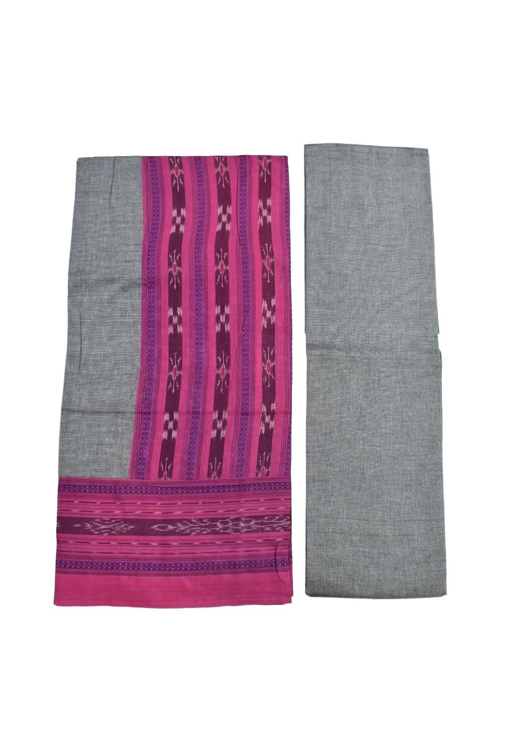 Pink Colour Sambalpuri Handloom Cotton Bomkai Dress Material - Image 2