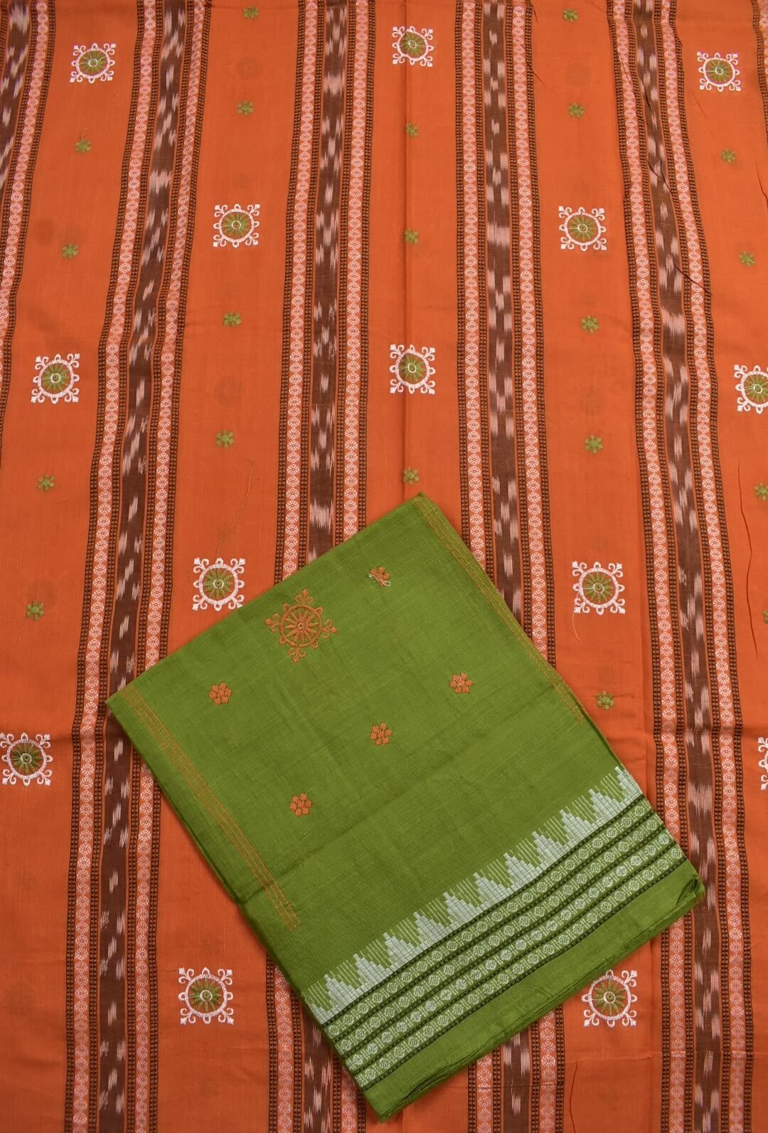 Orange Colour Sambalpuri Handloom Cotton Bomkai Dress Material - Image 3
