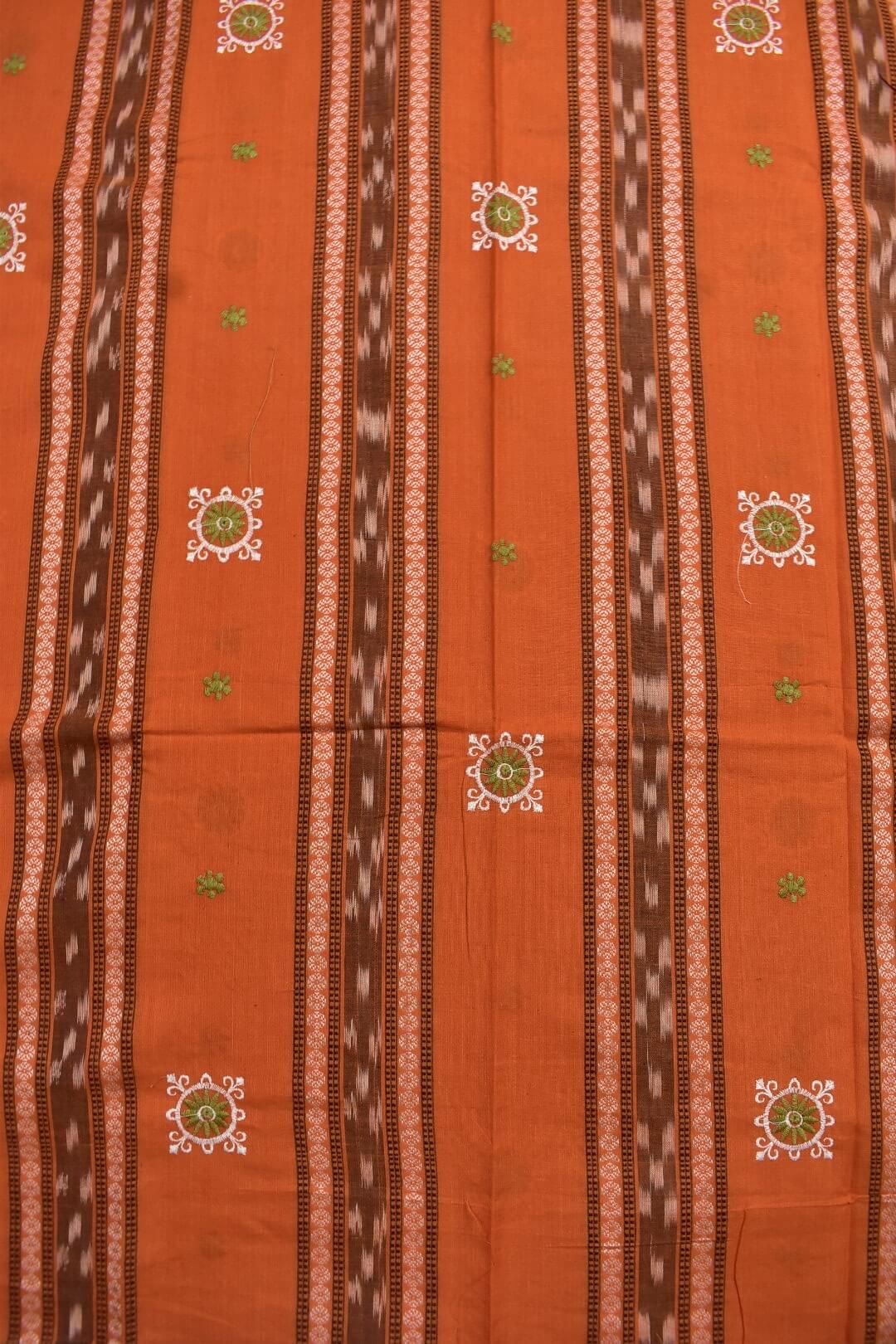 Orange Colour Sambalpuri Handloom Cotton Bomkai Dress Material - Image 5