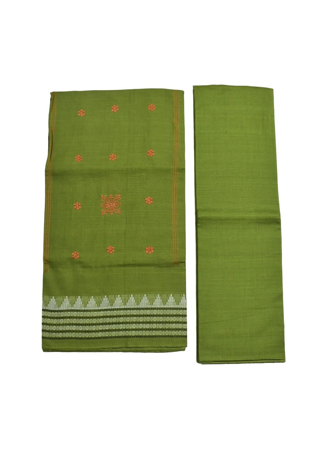 Orange Colour Sambalpuri Handloom Cotton Bomkai Dress Material - Image 2