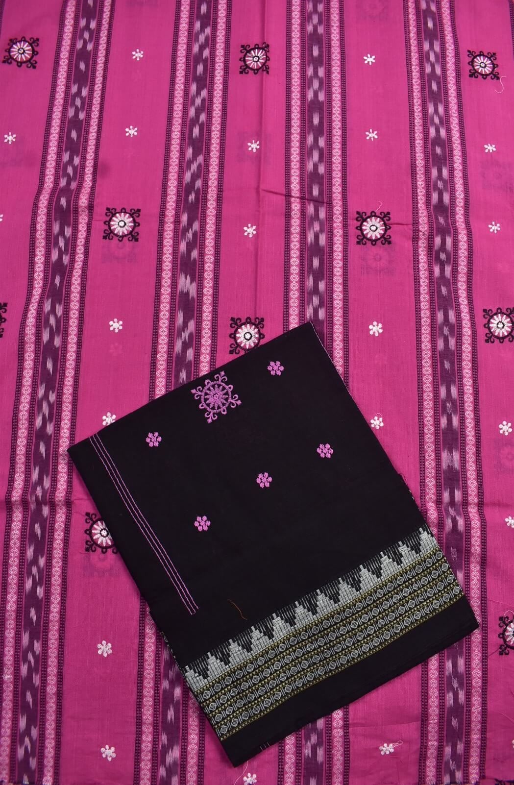 Pink Colour Sambalpuri Handloom Cotton Bomkai Dress Material - Image 3