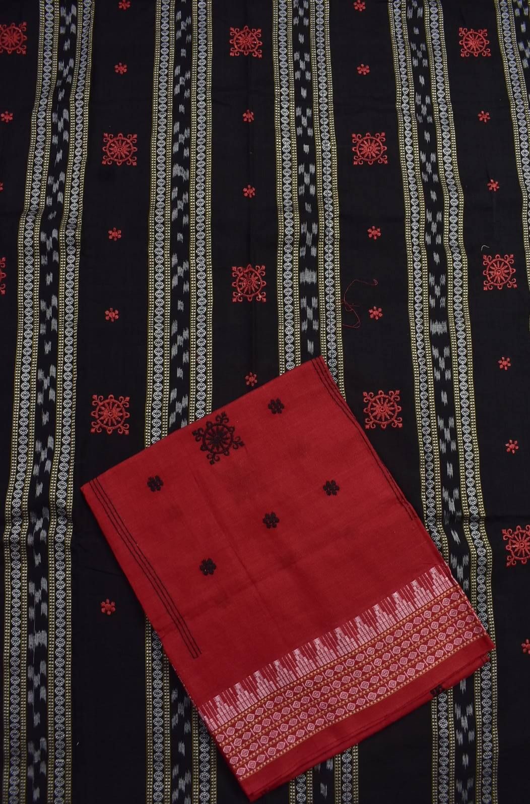 Black Colour Sambalpuri Handloom Cotton Bomkai Dress Material - Image 3
