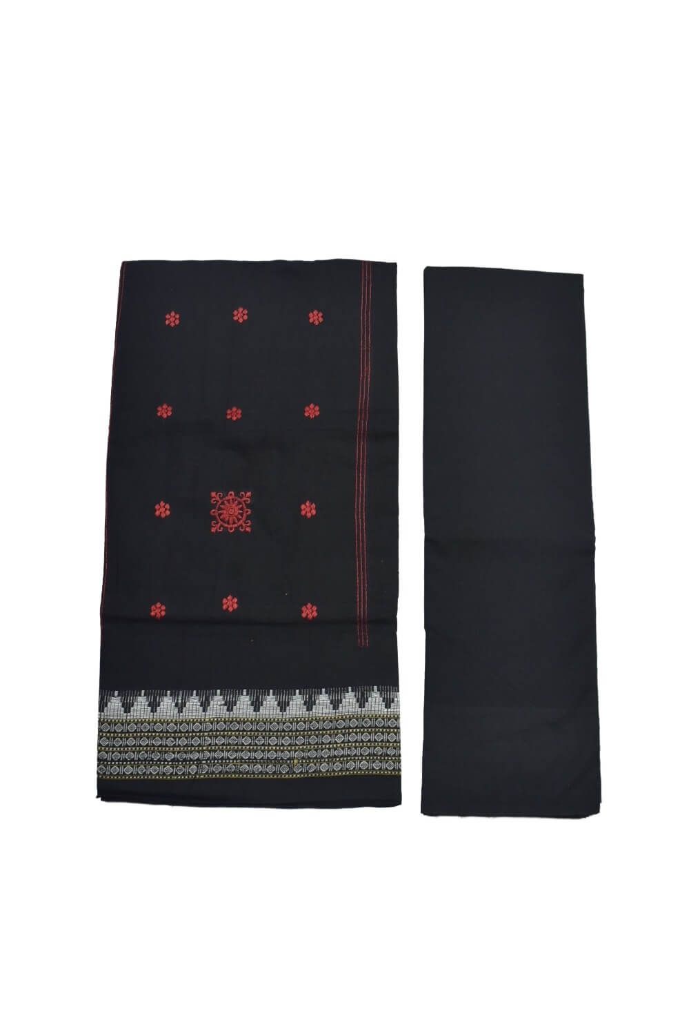 Red Colour Sambalpuri Handloom Cotton Bomkai Dress Material - Image 2
