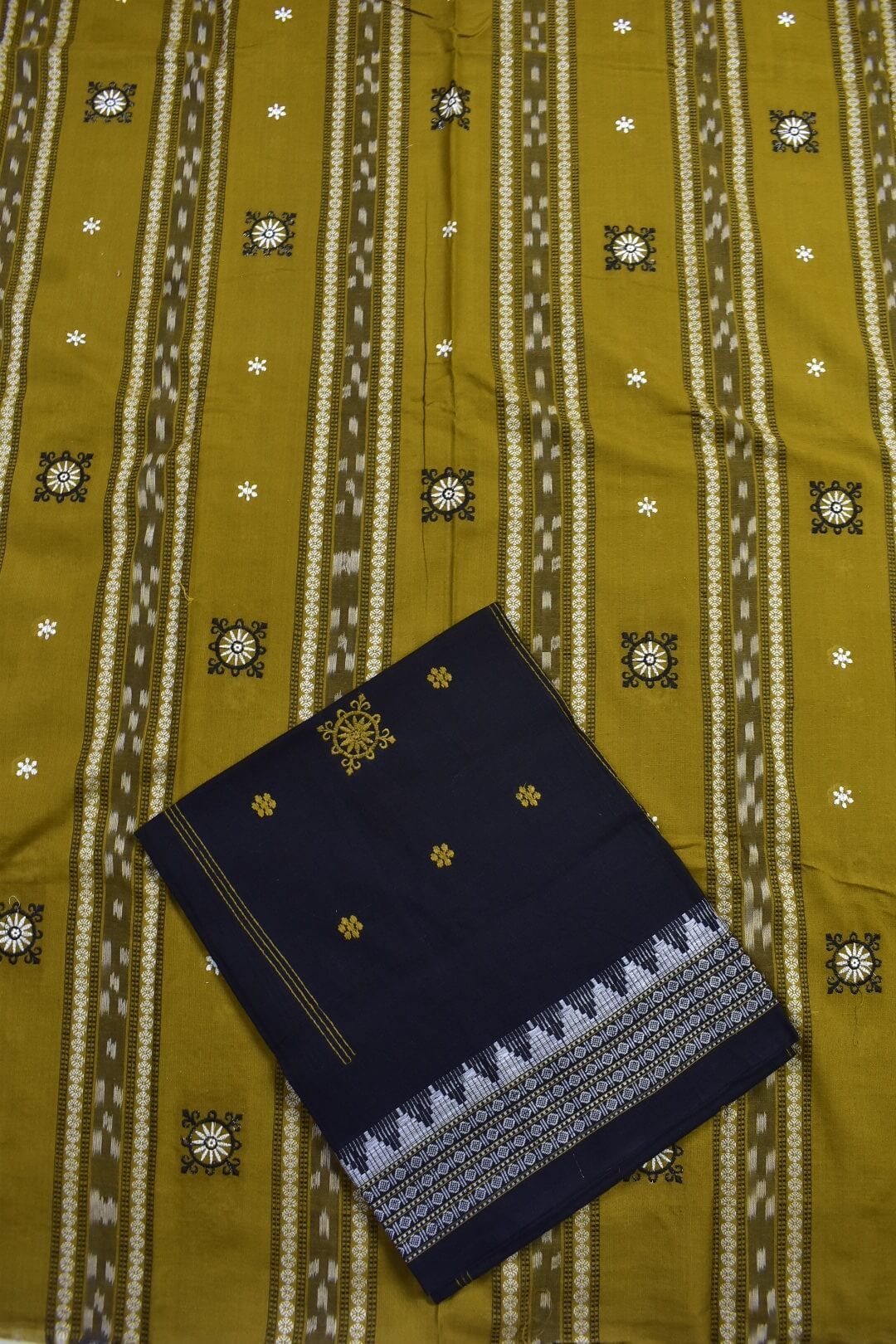 Yellow Colour Sambalpuri Handloom Cotton Bomkai Dress Material - Image 3