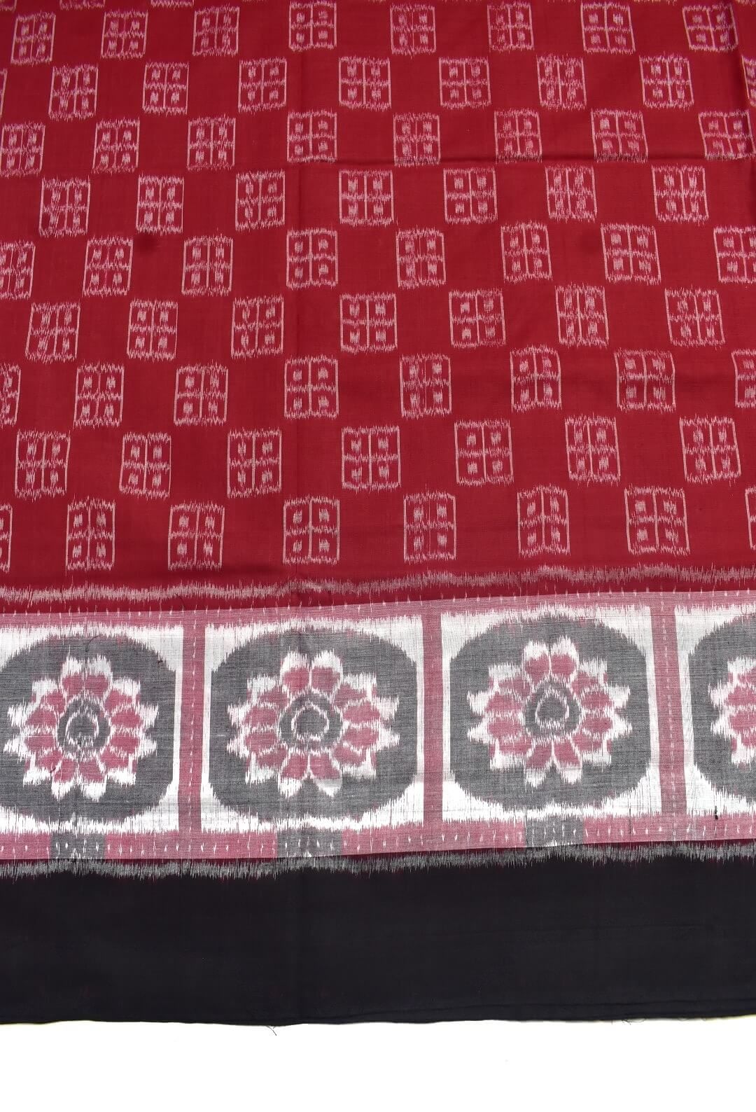 Red Colour Plane Border Sambalpuri Handloom Cotton Saree - Image 4