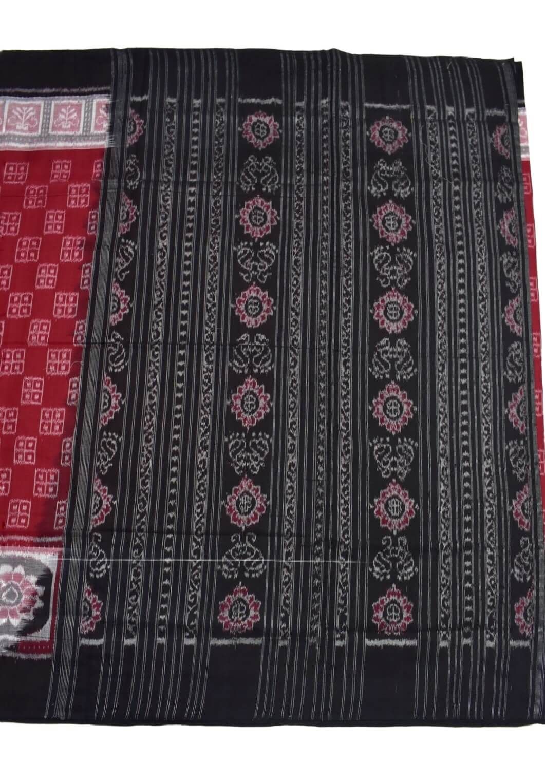 Red Colour Plane Border Sambalpuri Handloom Cotton Saree - Image 2