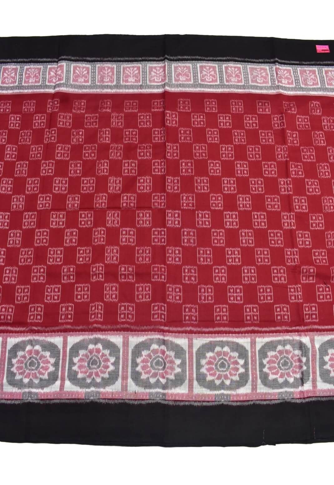 Red Colour Plane Border Sambalpuri Handloom Cotton Saree