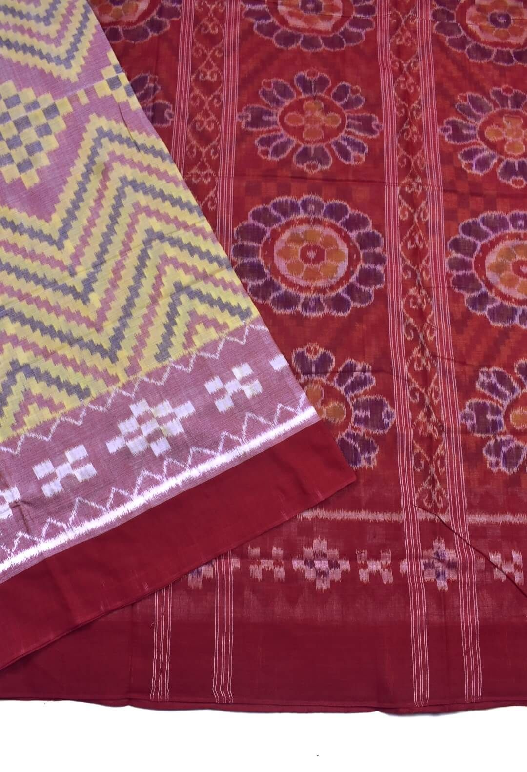Pitch Colour Plane Border Sambalpuri Handloom Cotton Saree - Image 3