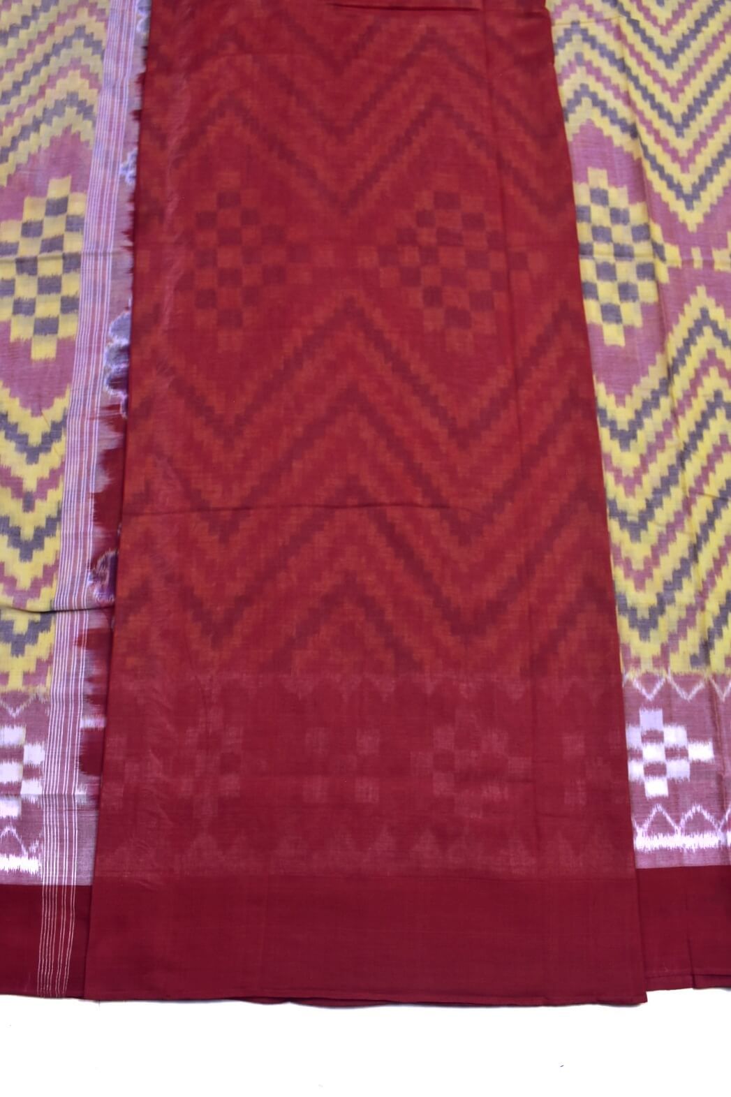 Pitch Colour Plane Border Sambalpuri Handloom Cotton Saree - Image 5