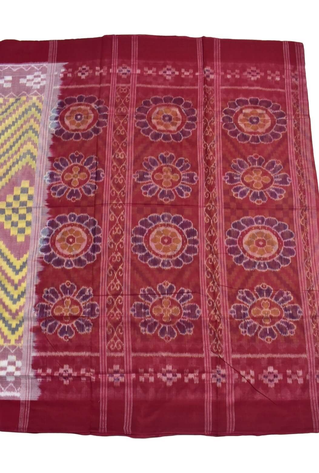 Pitch Colour Plane Border Sambalpuri Handloom Cotton Saree - Image 2