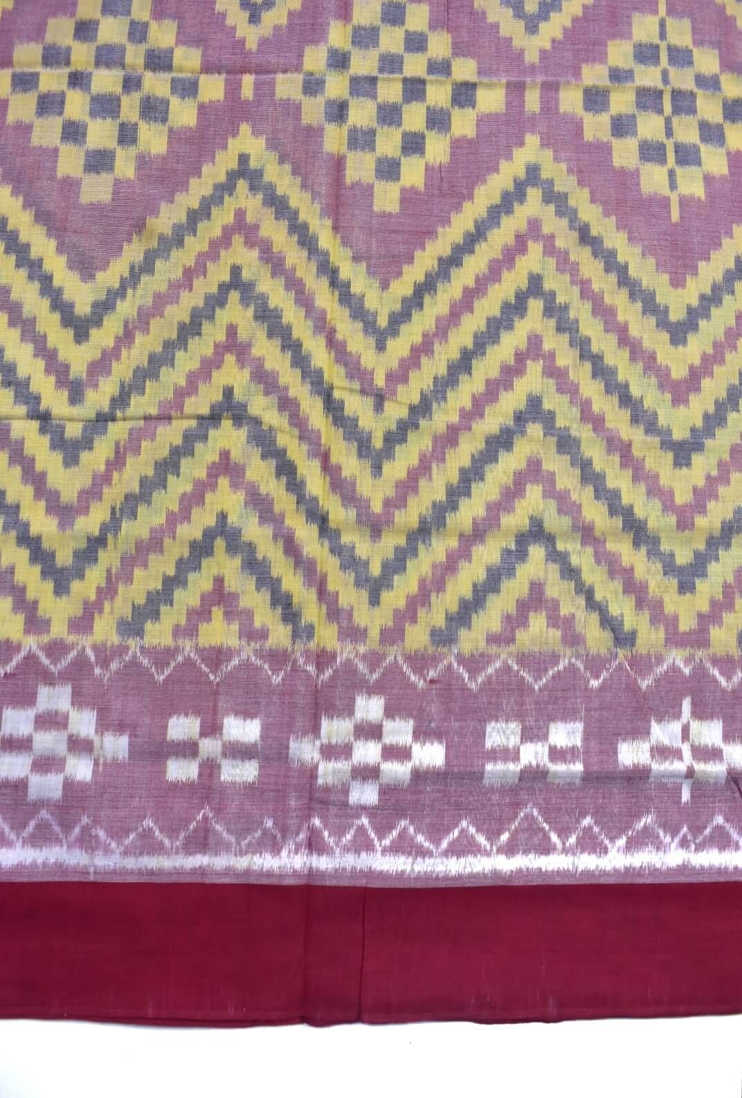 Pitch Colour Plane Border Sambalpuri Handloom Cotton Saree - Image 4