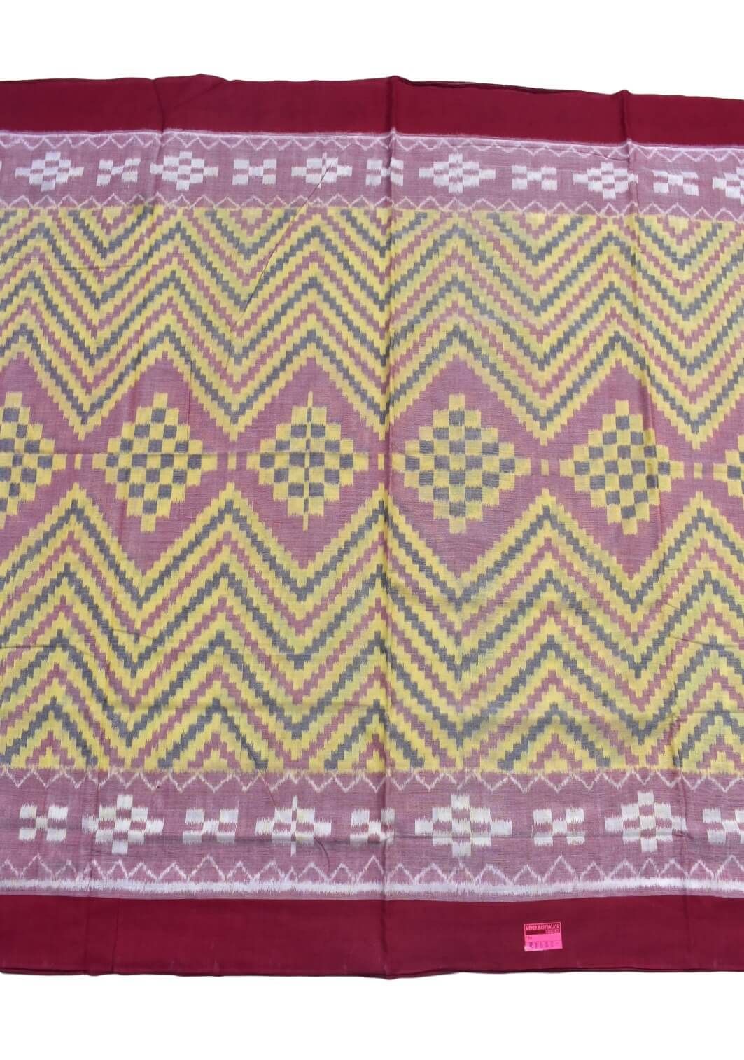 Pitch Colour Plane Border Sambalpuri Handloom Cotton Saree