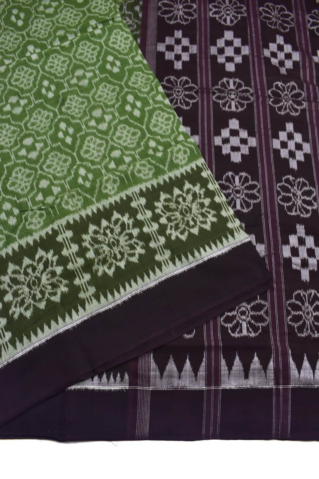 Mehendi Colour Plane Border Sambalpuri Handloom Cotton Saree - Image 3