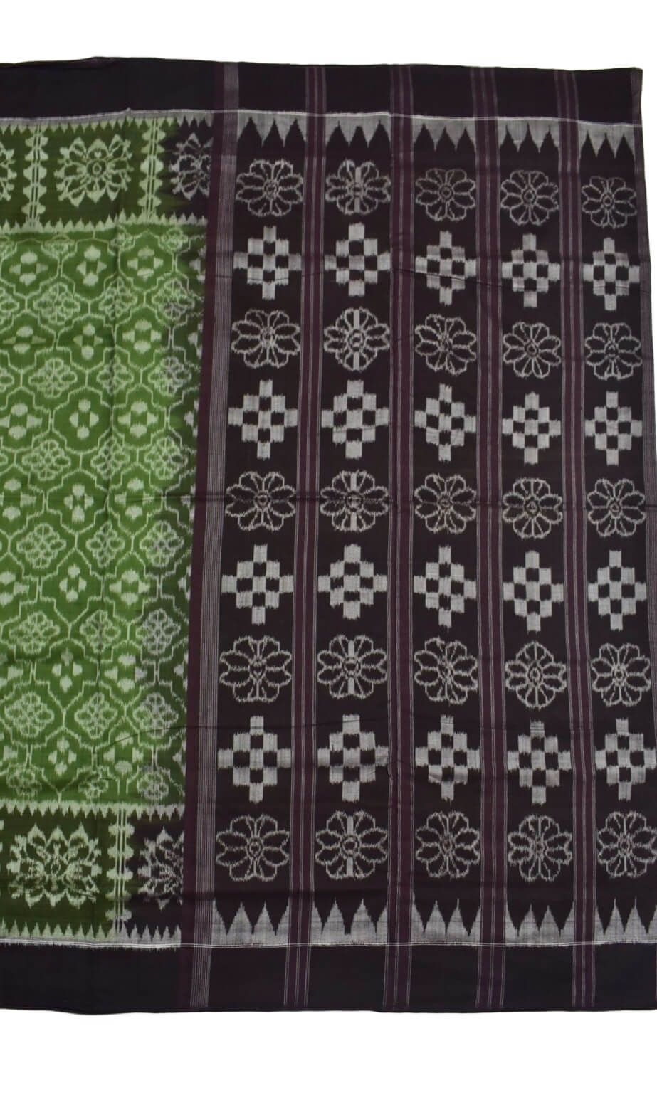Mehendi Colour Plane Border Sambalpuri Handloom Cotton Saree - Image 2