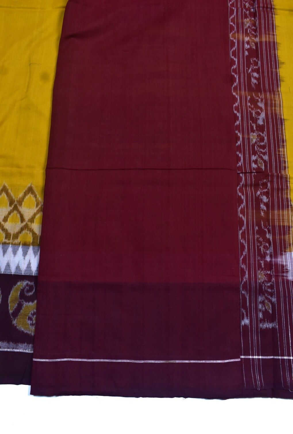 Yellow Colour Plane Border Sambalpuri Handloom Cotton Saree - Image 5