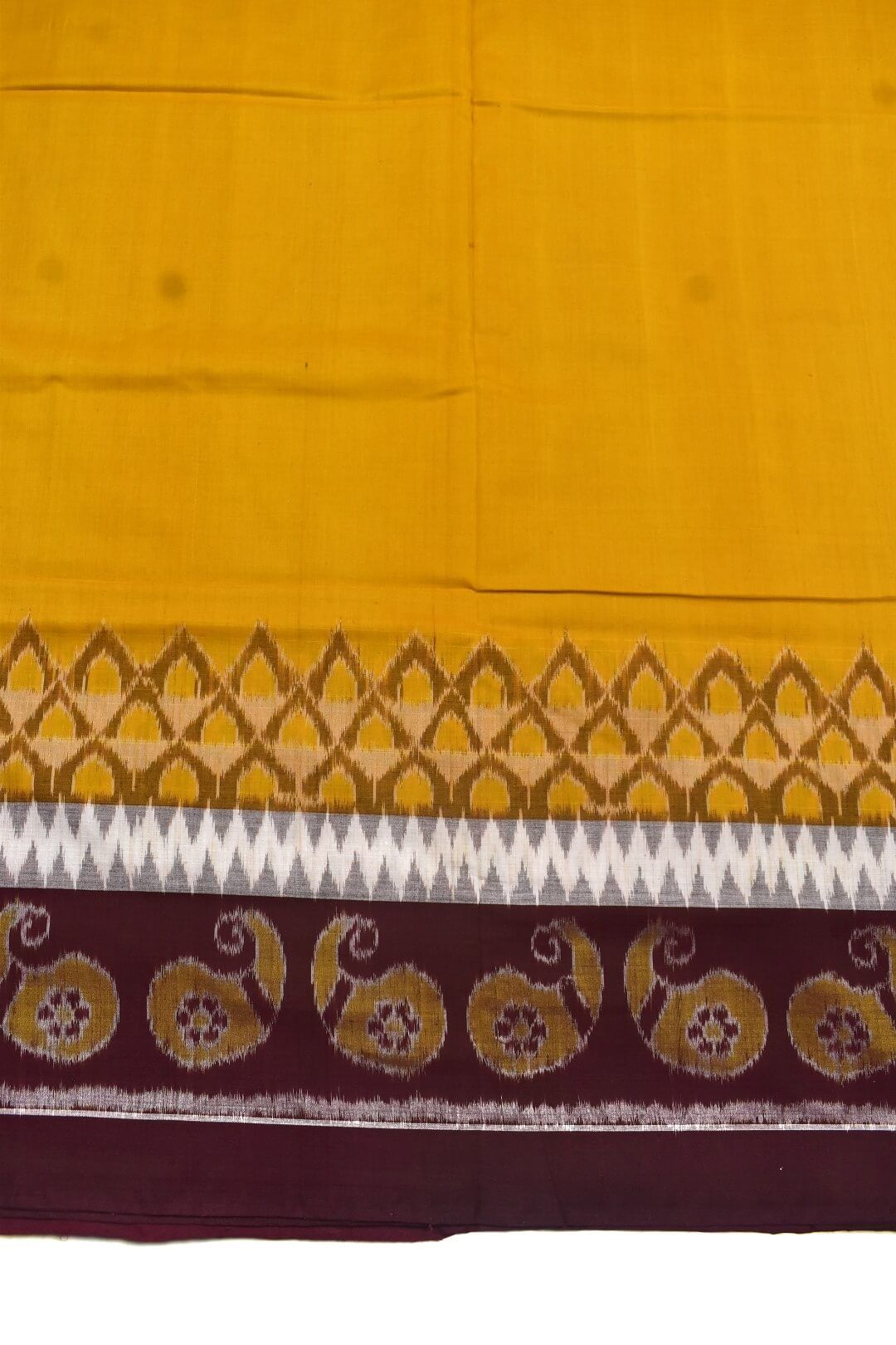 Yellow Colour Plane Border Sambalpuri Handloom Cotton Saree - Image 4