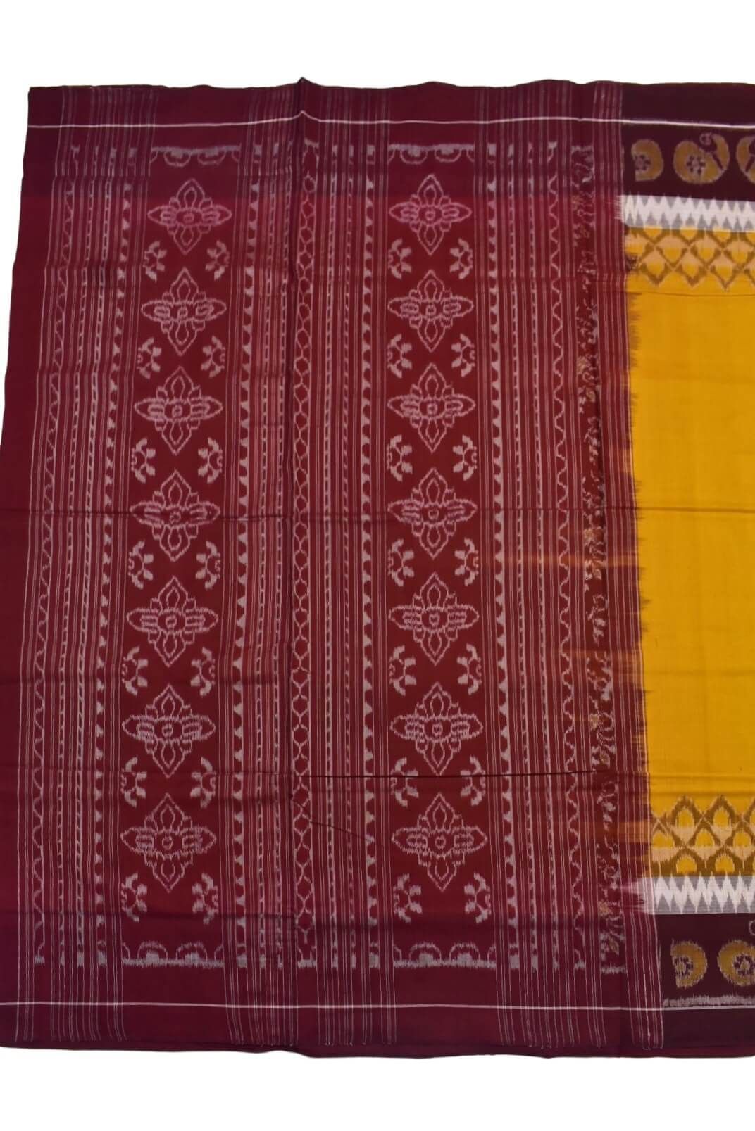 Yellow Colour Plane Border Sambalpuri Handloom Cotton Saree - Image 2