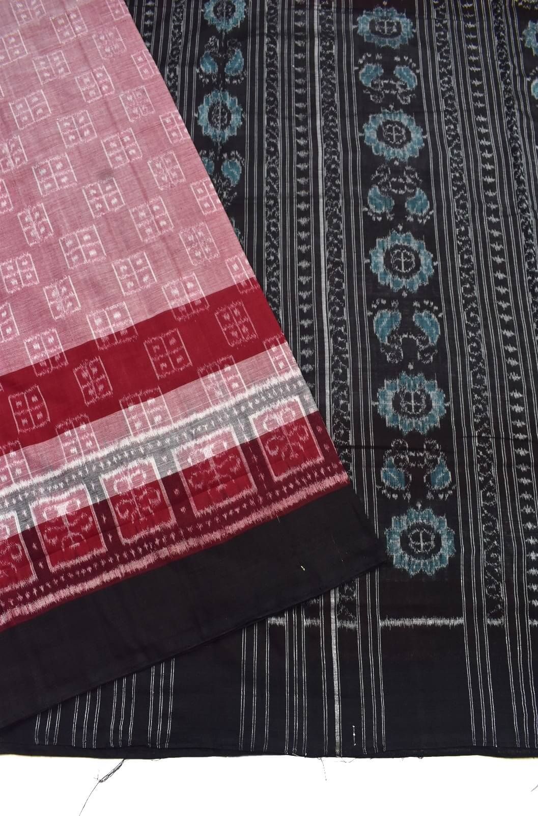 Pitch Colour Plane Border Sambalpuri Handloom Cotton Saree - Image 3