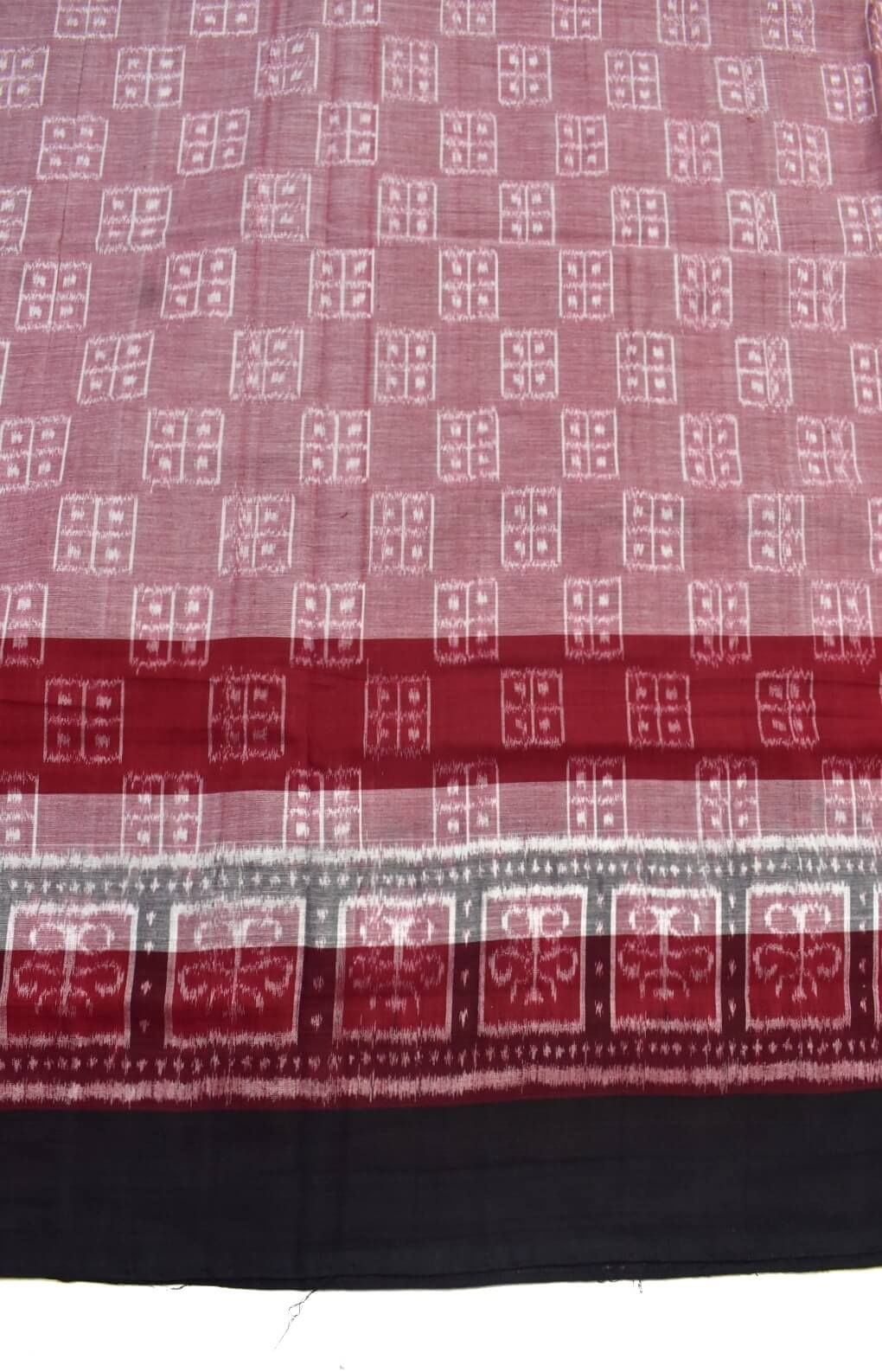 Pitch Colour Plane Border Sambalpuri Handloom Cotton Saree - Image 4