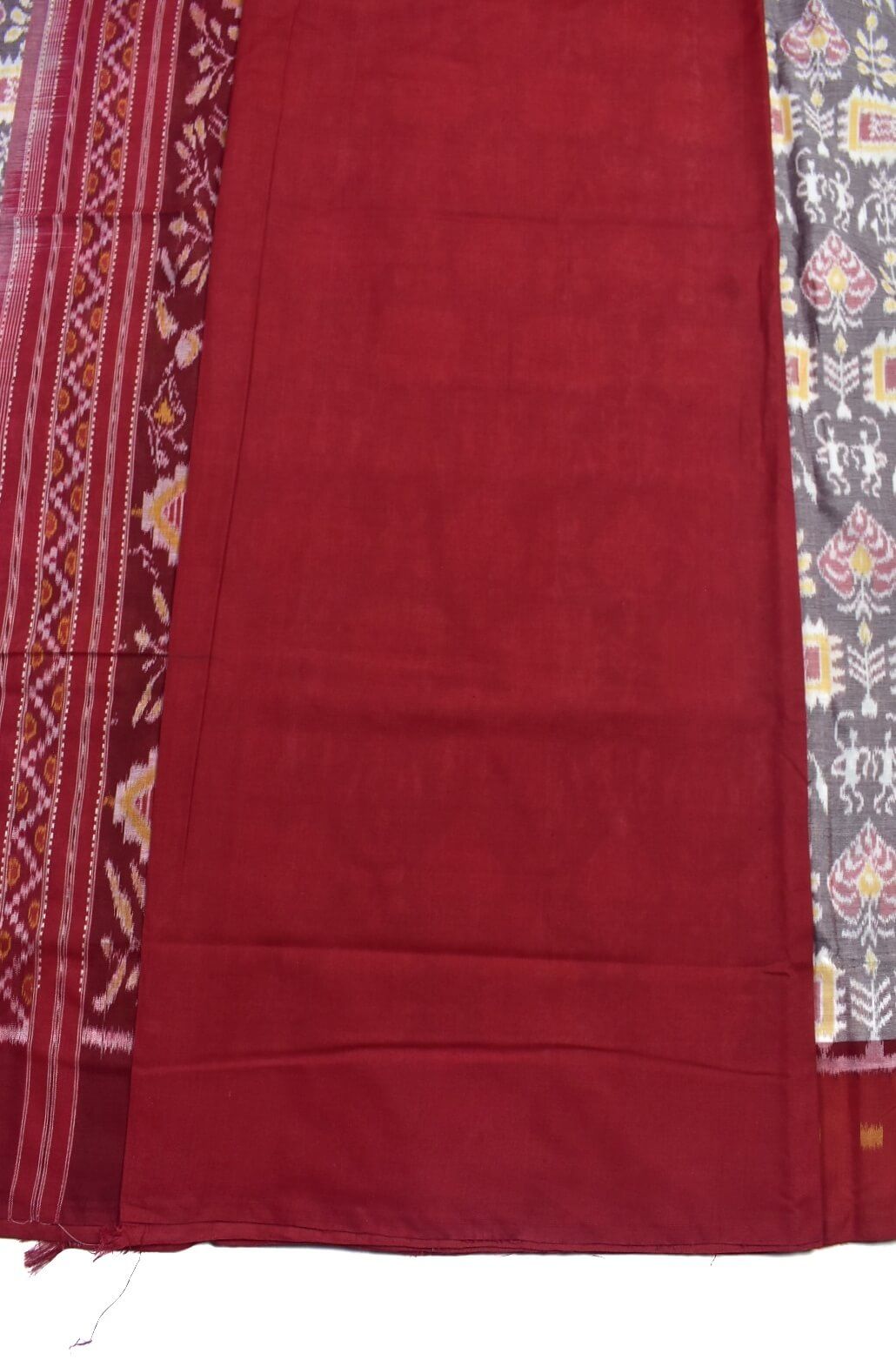 Gray Colour Plane Border Sambalpuri Handloom Cotton Saree - Image 5