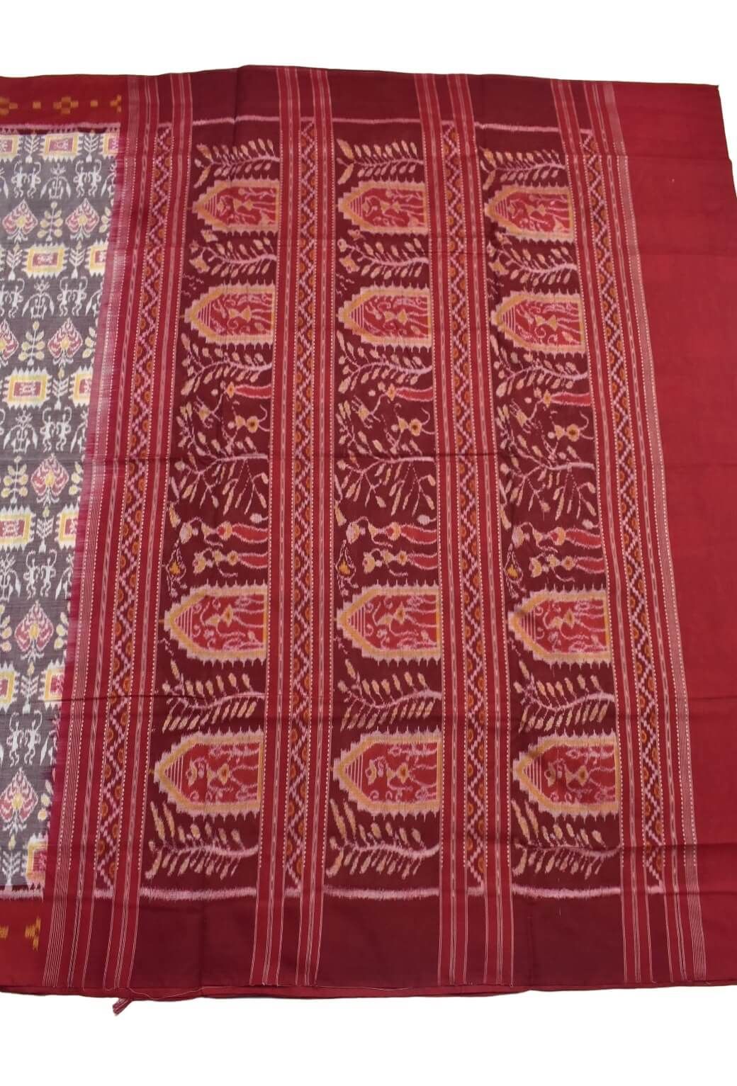 Gray Colour Plane Border Sambalpuri Handloom Cotton Saree - Image 2