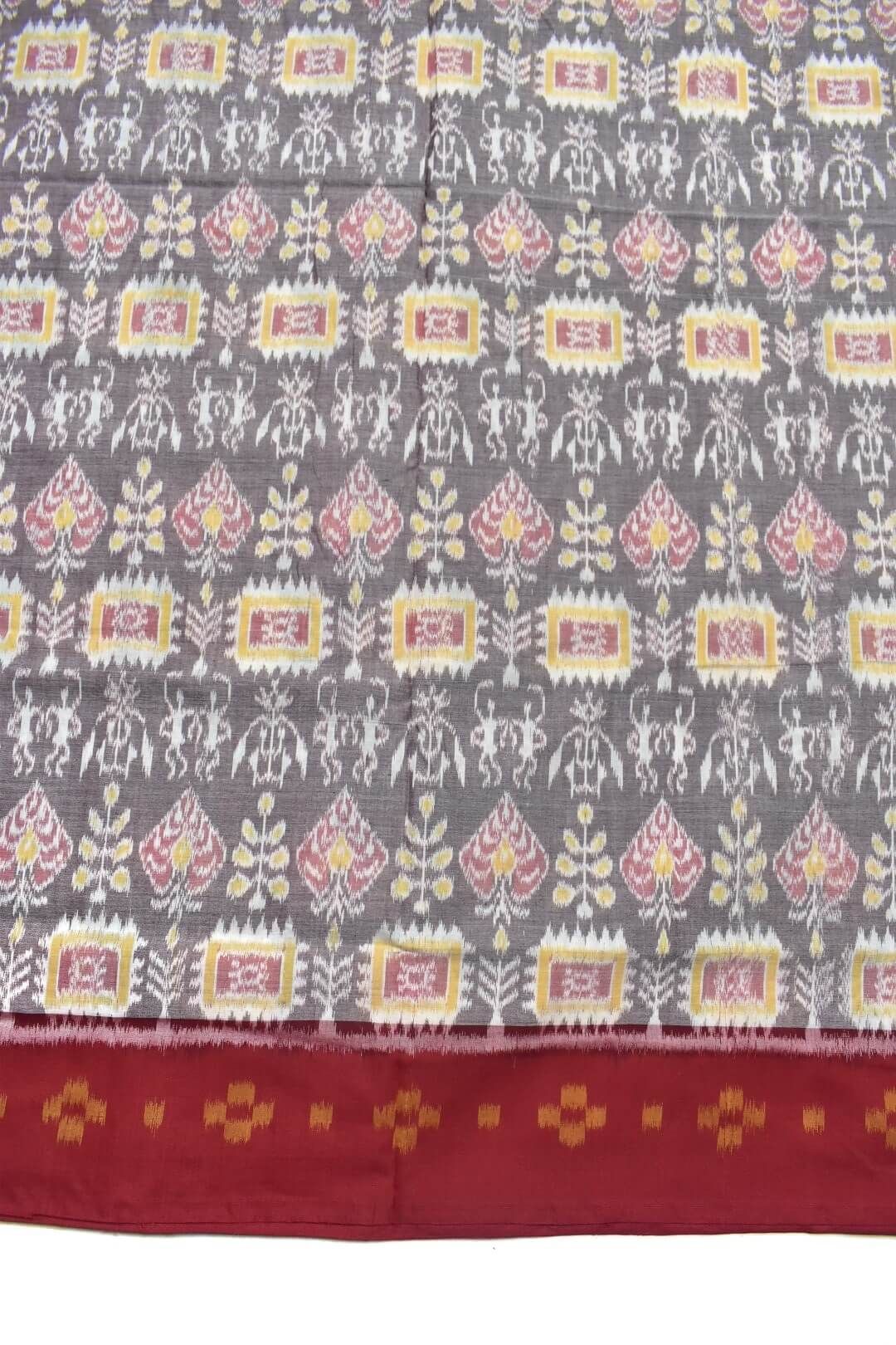 Gray Colour Plane Border Sambalpuri Handloom Cotton Saree - Image 4