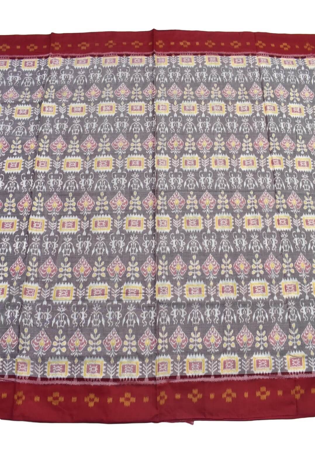 Gray Colour Plane Border Sambalpuri Handloom Cotton Saree
