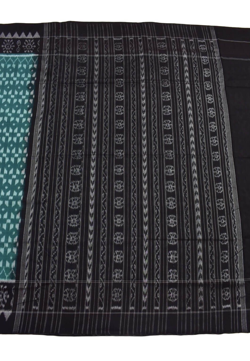 Green Colour Plane Border Sambalpuri Handloom Cotton Saree - Image 2