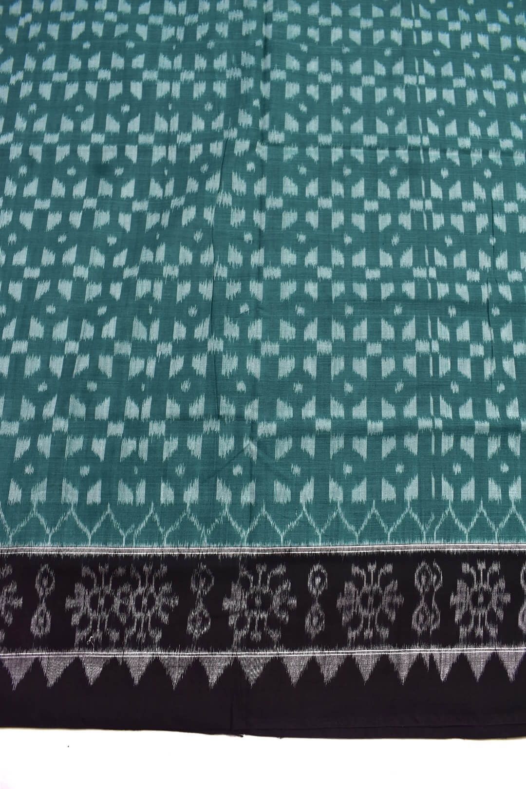 Green Colour Plane Border Sambalpuri Handloom Cotton Saree - Image 4