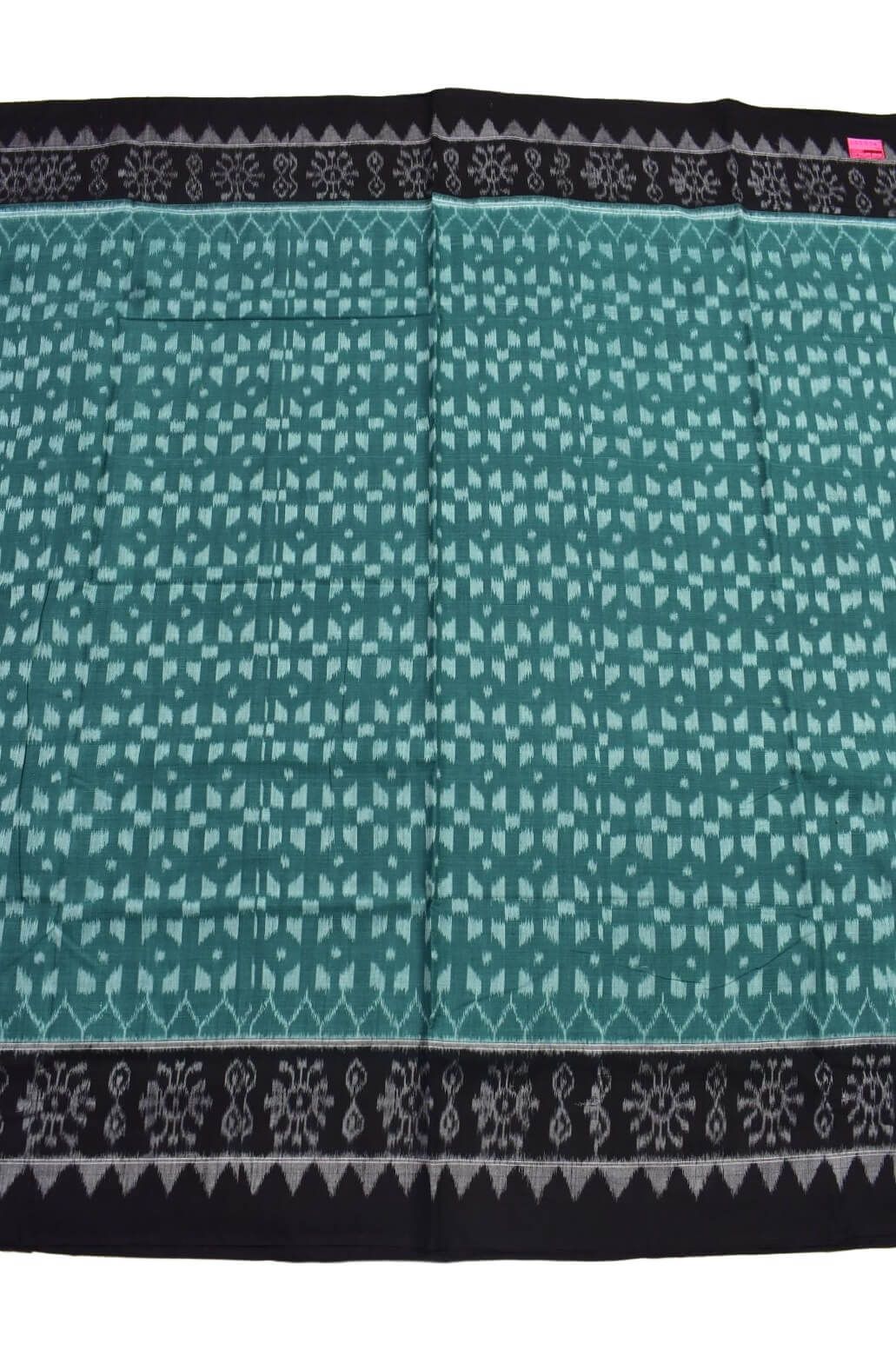 Green Colour Plane Border Sambalpuri Handloom Cotton Saree