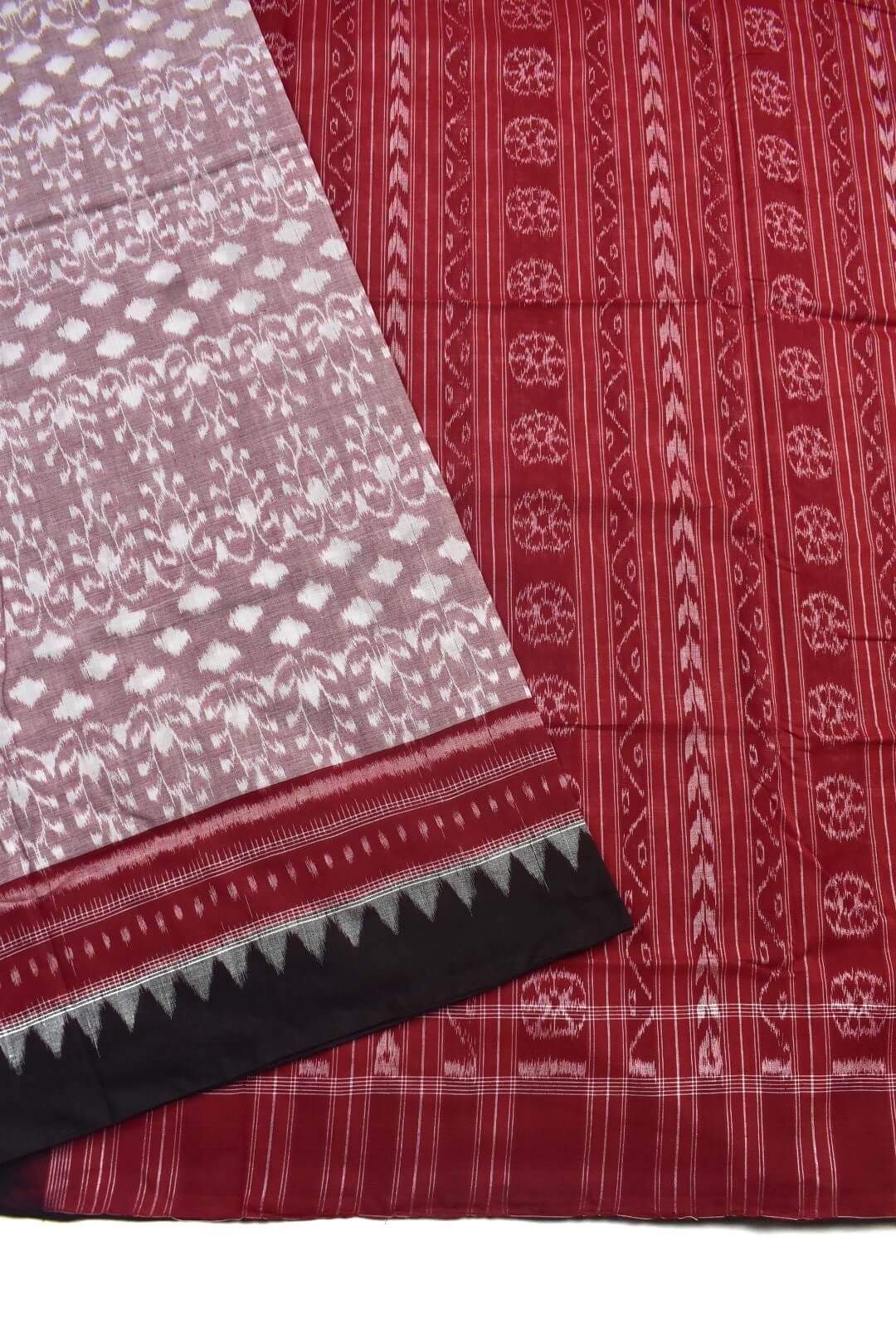 Pitch Colour Plane Border Sambalpuri Handloom Cotton Saree - Image 3
