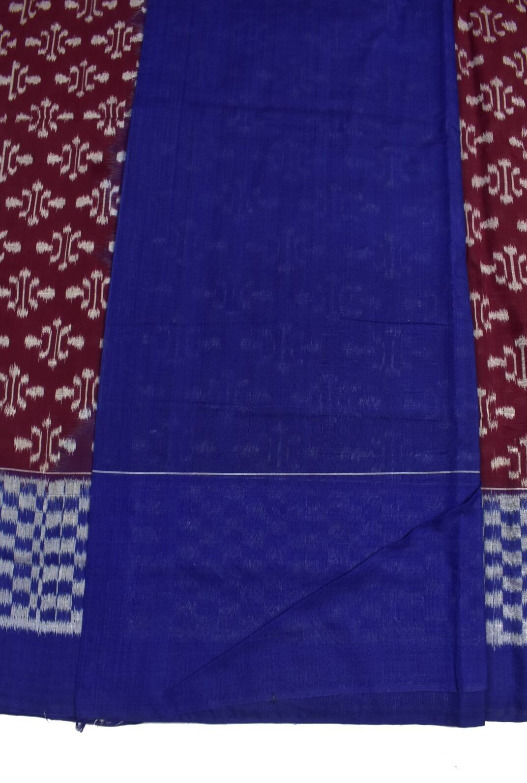 Maroon Colour Plane Border Sambalpuri Handloom Cotton Saree - Image 5
