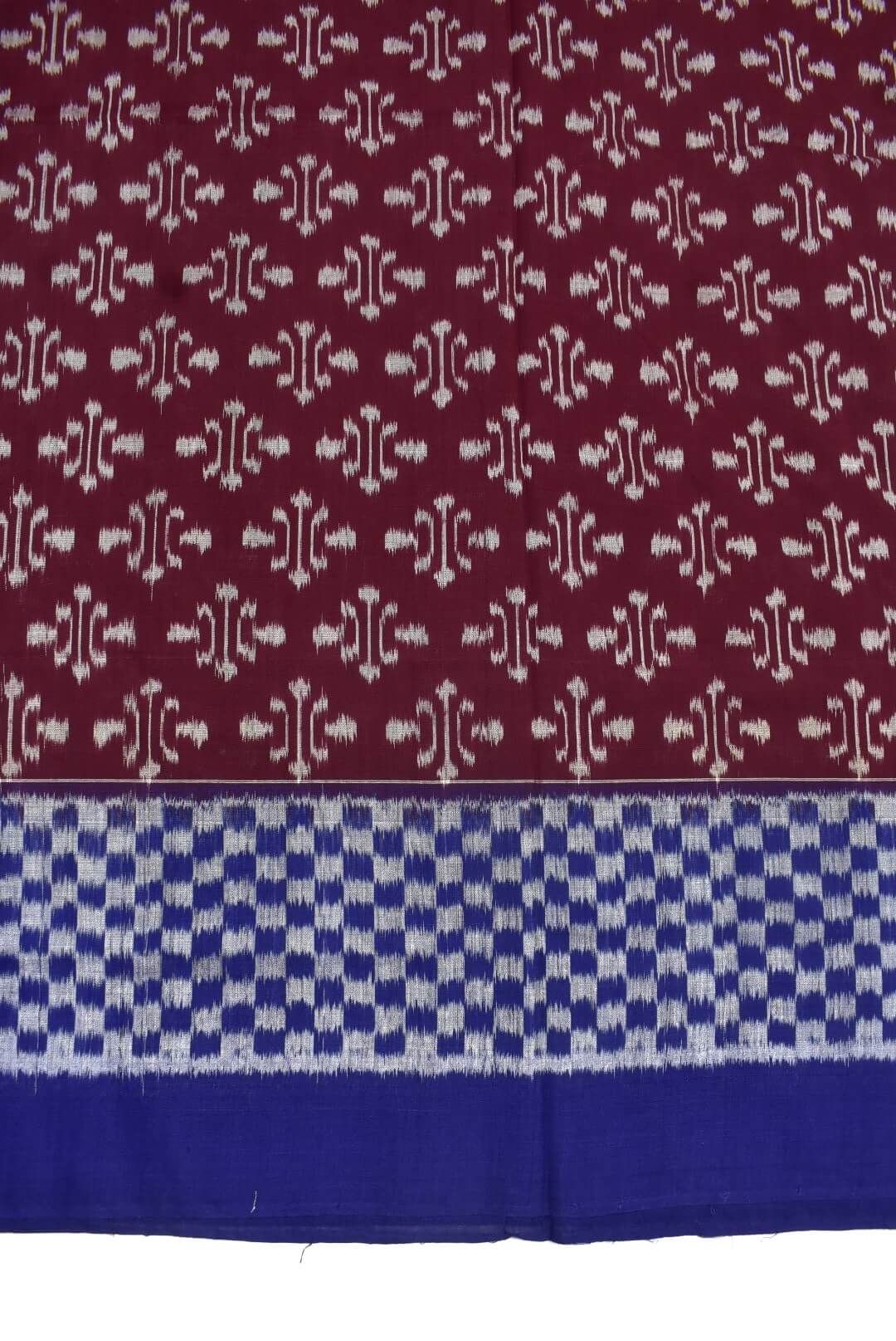 Maroon Colour Plane Border Sambalpuri Handloom Cotton Saree - Image 4