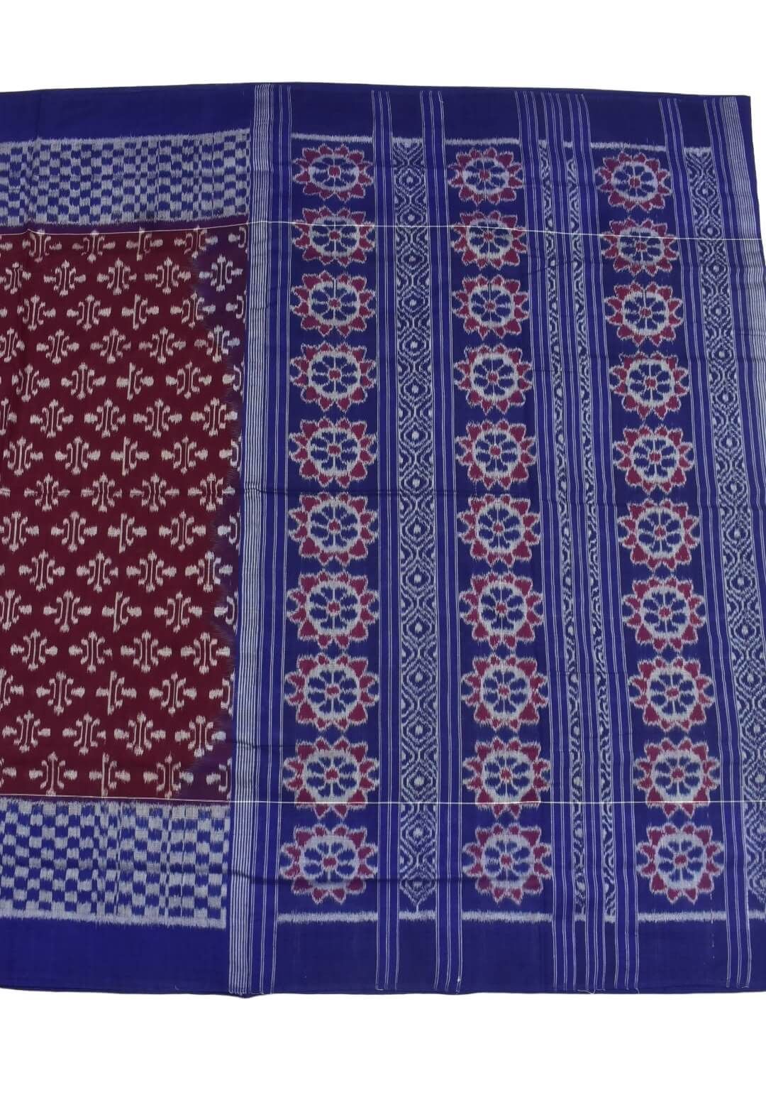 Maroon Colour Plane Border Sambalpuri Handloom Cotton Saree - Image 2