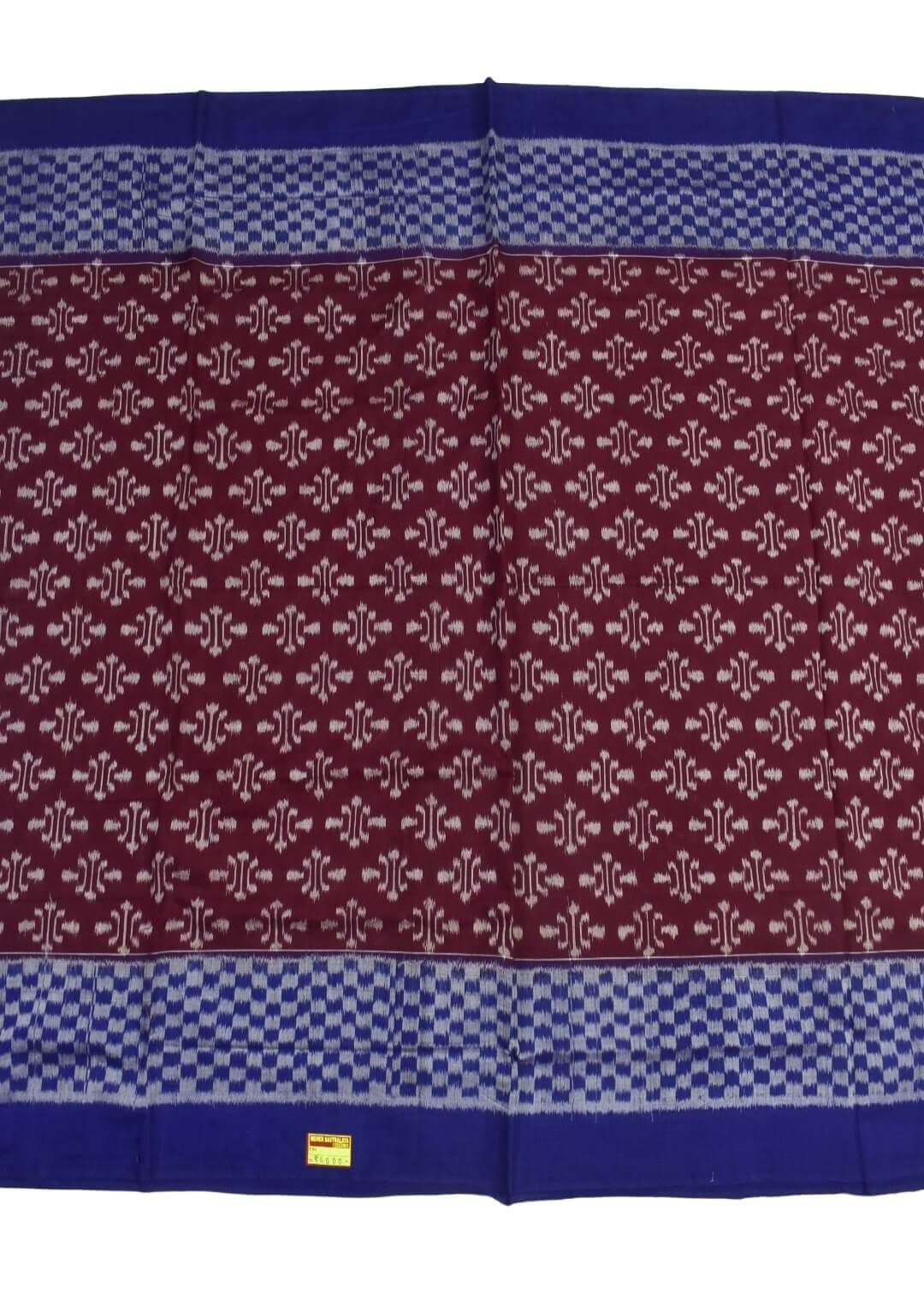 Maroon Colour Plane Border Sambalpuri Handloom Cotton Saree